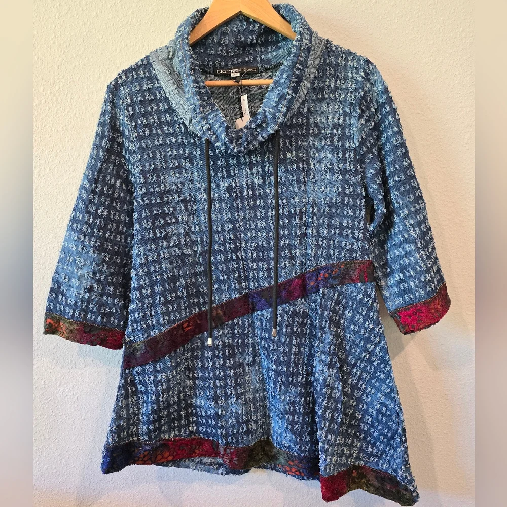 NWT Clotheahead boho denim Pullover tunic with asymmetrical hemline - Picture 1 of 5